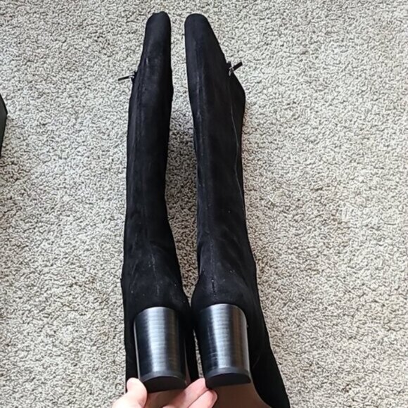 Brand New Banana Republic Black Suede Tall Shaft Block Heels - Picture 4 of 13